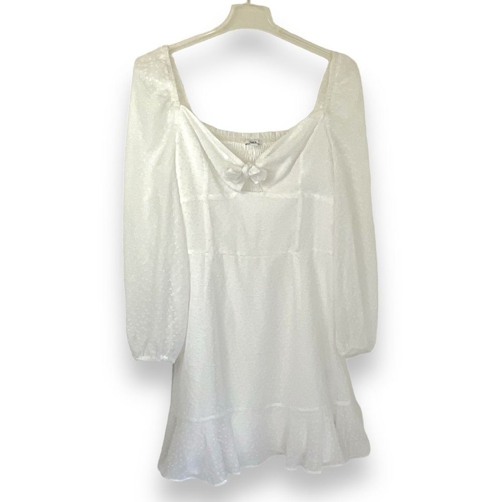 Macy’s Bar III Dress Eyelet Lace Longsleeve White Cream Boho Tie Front Size‎ L